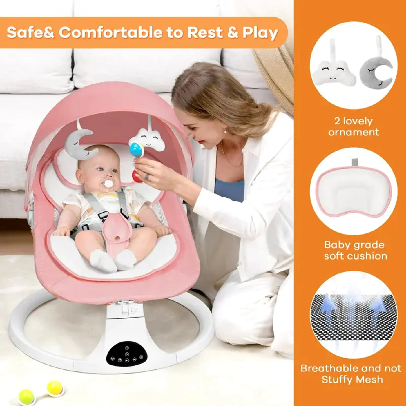 [FAST SALE] Baby Electric Bouncer Swing with 5 Speeds, Bluetooth Music, Remote Control & Adjustable Backrest